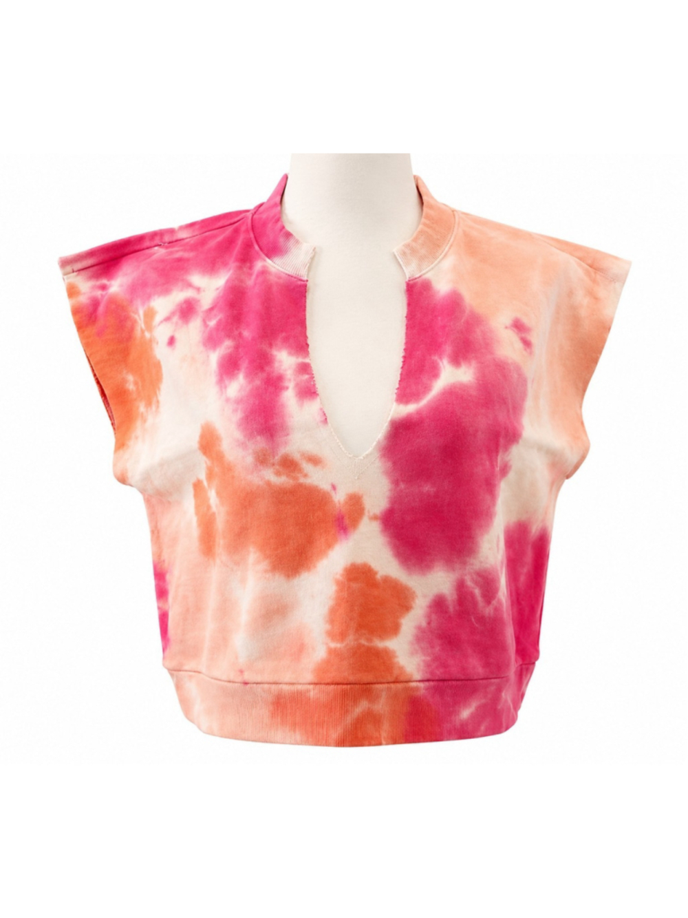 525 America V-neck Electric Coral Pink Tie Dye T Shirt Sweatshirt Size M NWT